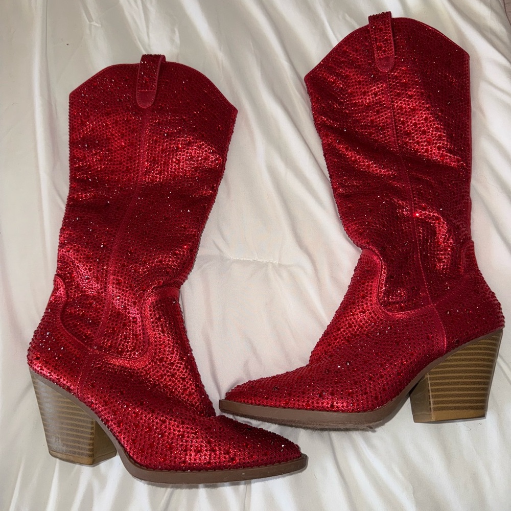 Amazing Lace Red Sequin Western Boots size 8